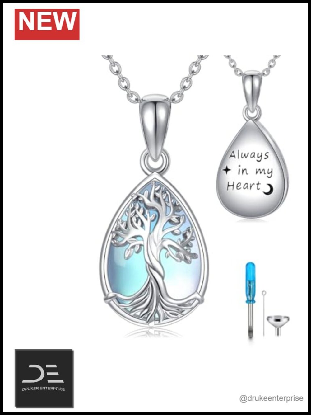 Sterling Silver Urn Necklace for Ashes Tree of Life Moonstone Keepsake Memorial